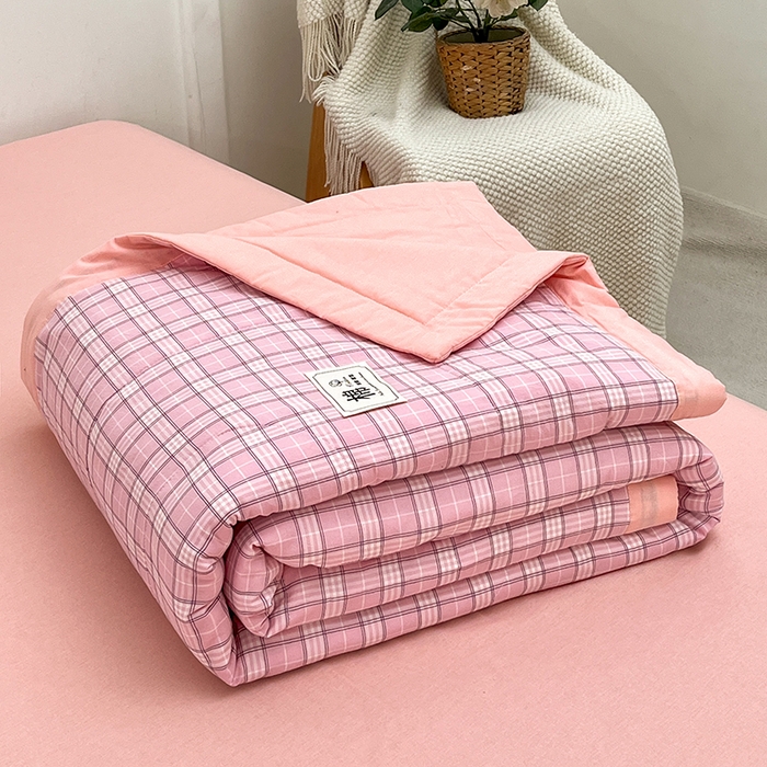 91家纺网 家纺一手货源 找家纺 鸣升家纺 2025新款100%里外全棉棉花夏被无印风全棉色织水洗棉夏凉被空调被夏被春秋被单人可机洗 格诺粉