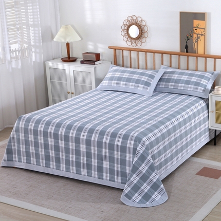 恋尚羽 2025新款加厚纯棉老粗布凉席三件套 大方格 灰