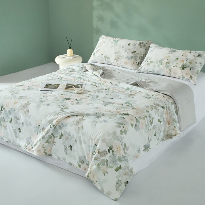 91家纺网 家纺一手货源 找家纺 2025春夏新款100%双面锦纶美式印花夏被凉感空调被 四季花城