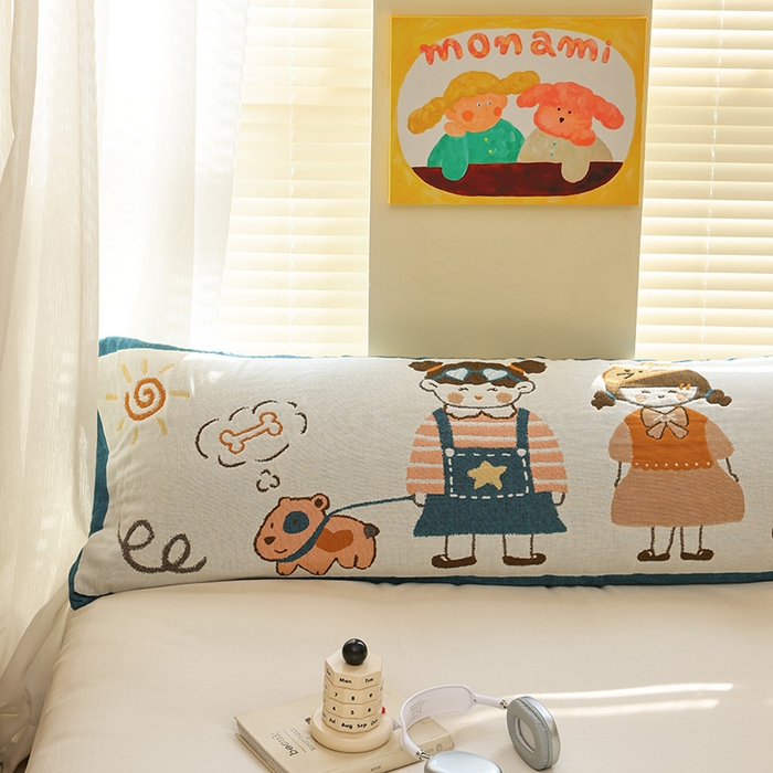 91家纺网 家纺一手货源 找家纺 雯雨2025新款A类卡通双人纱布枕套 春游