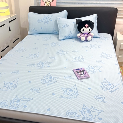 2025新款三丽鸥正版授权A类提花冰豆豆凉席平铺款床笠款系列_1409 冰豆豆-库洛米-蓝