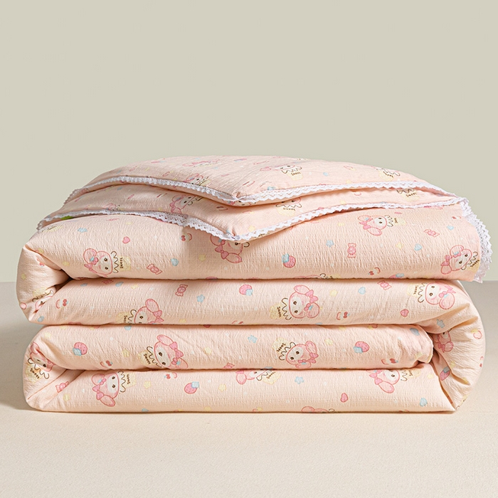 91家纺网 家纺一手货源 找家纺 2025新款双层皱皱纱水洗棉夏被夏凉被空调被可机洗空调被子被芯棉被 小美冰激凌