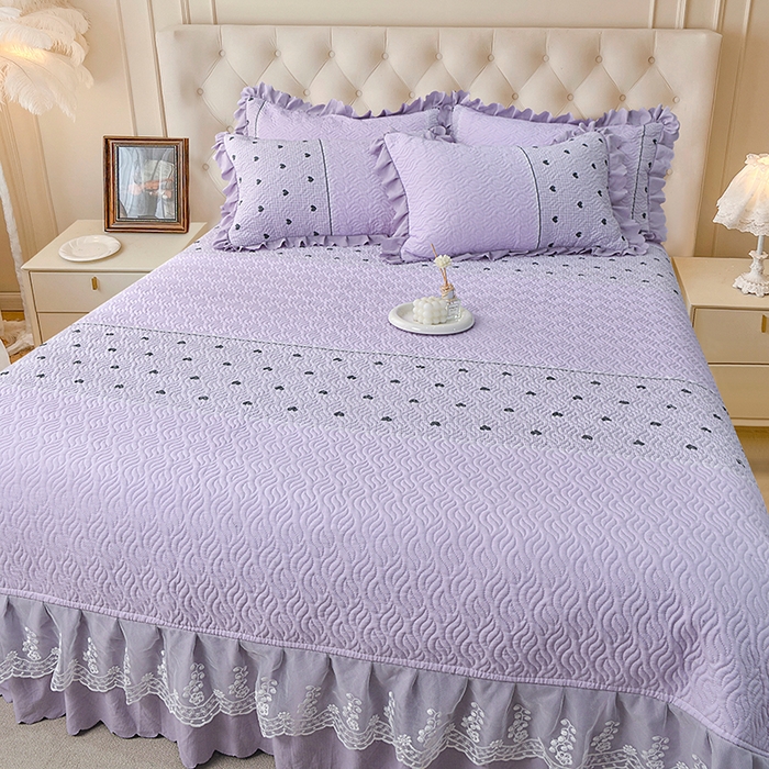 91家纺网 家纺一手货源 找家纺 （总）梦柏 2025新款韩版双层纱夹棉绗缝床盖夏被四件套