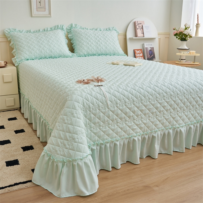 91家纺网 家纺一手货源 找家纺 恒爱家纺 2025新款针织棉立体扶桑花夏被床盖四件套 淡海蓝