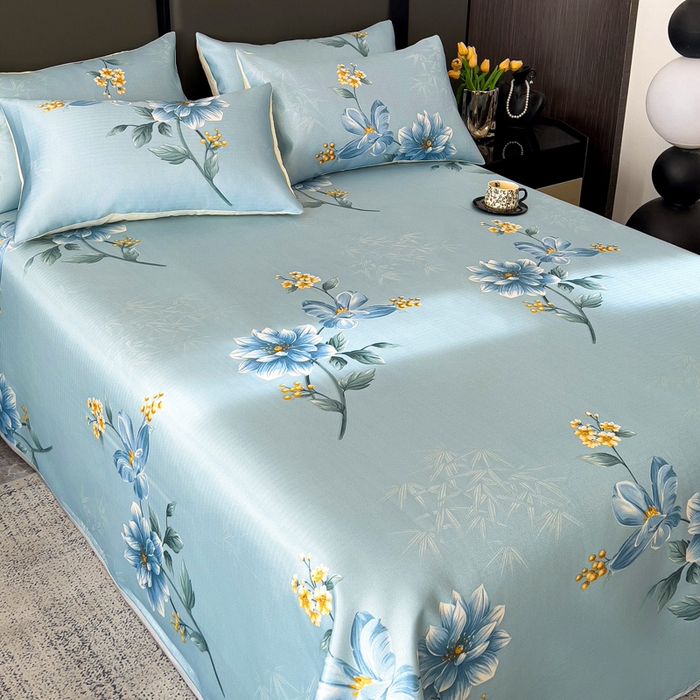 91家纺网 家纺一手货源 找家纺 纽缦家纺 2025新款印花冰丝防滑床单 锦绣风尚