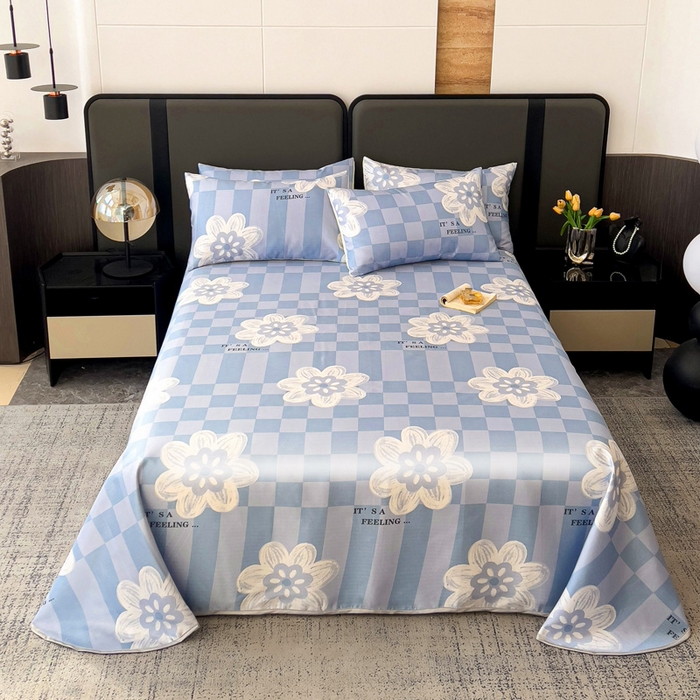 91家纺网 家纺一手货源 找家纺 纽缦家纺 2025新款印花冰丝防滑床单 花簇