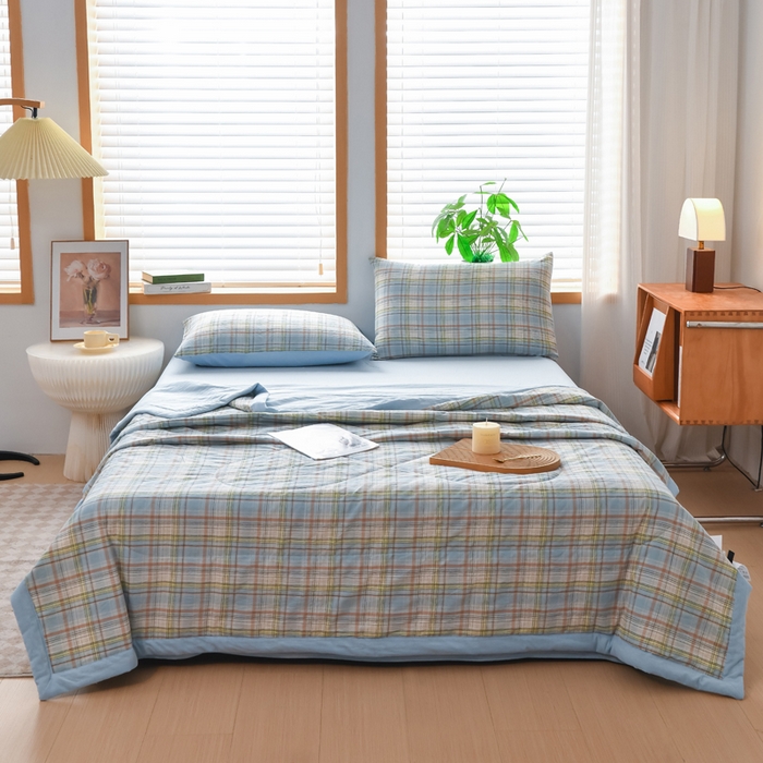 91家纺网 家纺一手货源 找家纺 圣尔雅家纺 2025新款里外全棉色织夏被新疆棉花被纯棉被子空调被夏凉被 丁香条格