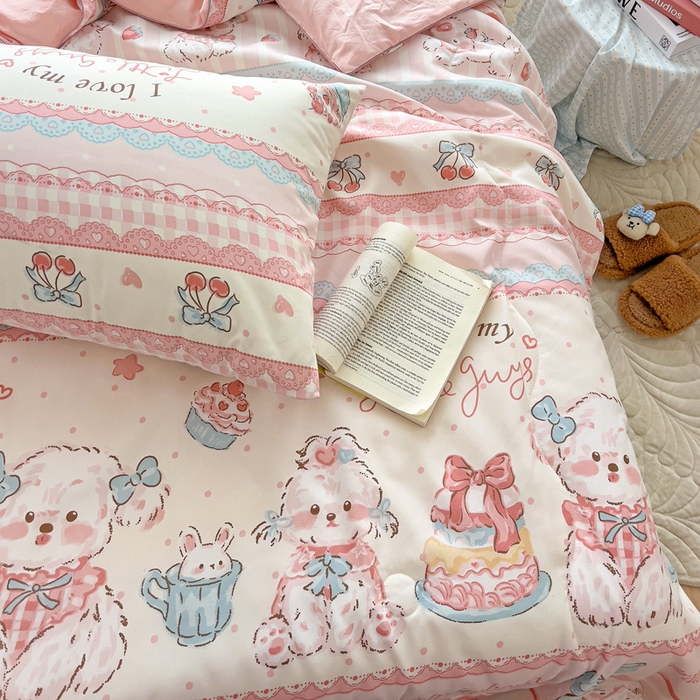 91家纺网 家纺一手货源 找家纺 2025春夏新款嵌绳款云柔水洗棉单夏被夏凉被空调被 嵌绳夏被-甜品可爱狗