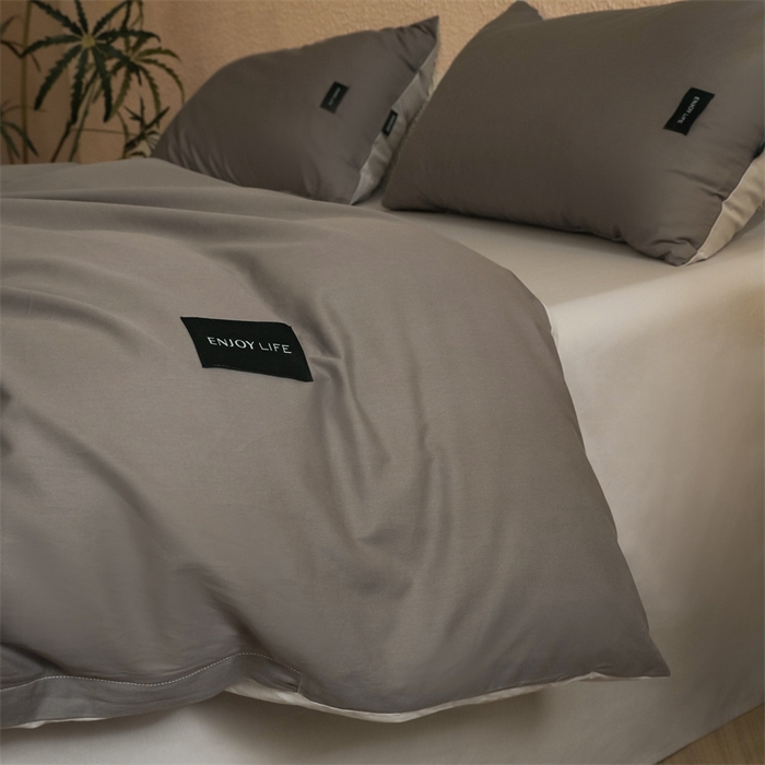 91家纺网 家纺一手货源 找家纺 启程2025新款全棉纯色双拼无印风四件套 雅士灰+绅士灰