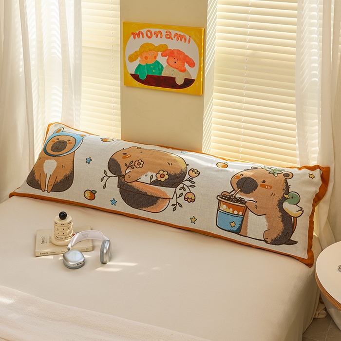 91家纺网 家纺一手货源 找家纺 雯雨2025新款A类卡通双人纱布枕套 卡皮巴啦