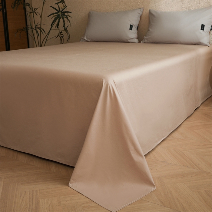 91家纺网 家纺一手货源 找家纺 启程2025新款全棉纯色双拼无印风四件套 绅士灰+杏仁