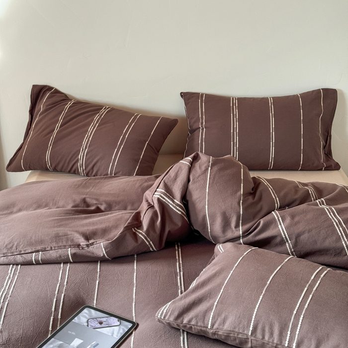 91家纺网 家纺一手货源 找家纺 山舍家居 2025新款全棉纯棉色织提花四件套-弗洛伦萨的落日 弗洛伦萨的落日-巧克力色