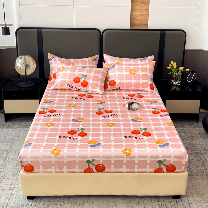 91家纺网 家纺一手货源 找家纺 纽缦家纺 2025新款印花冰丝床笠 雨果清香粉