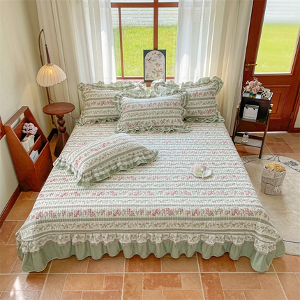 91家纺网 家纺一手货源 找家纺 （总）宜凡家纺 2025新款全棉复古双层花边印花床盖四件套