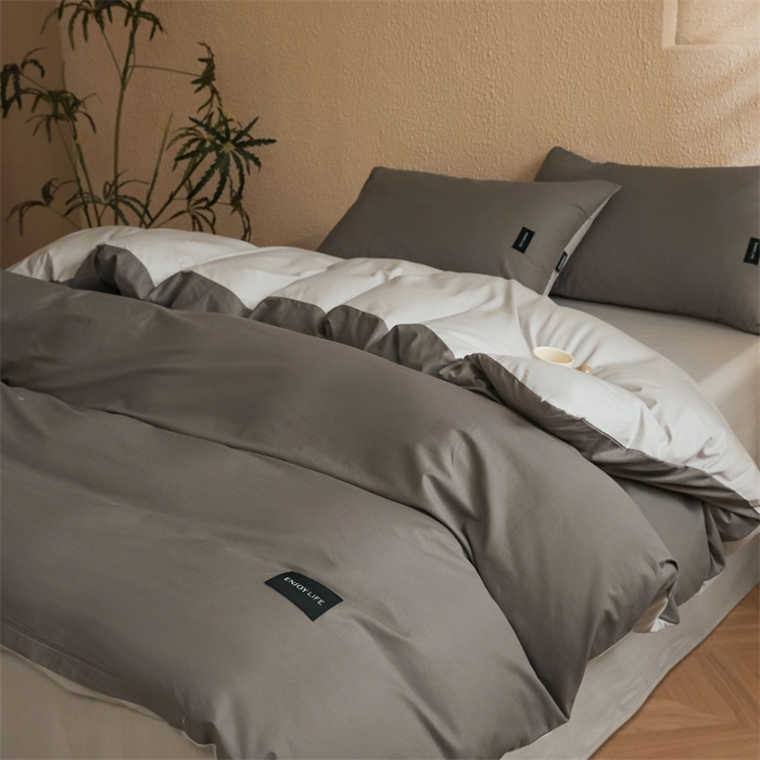 91家纺网 家纺一手货源 找家纺 启程2025新款全棉纯色双拼无印风四件套 雅士灰+绅士灰