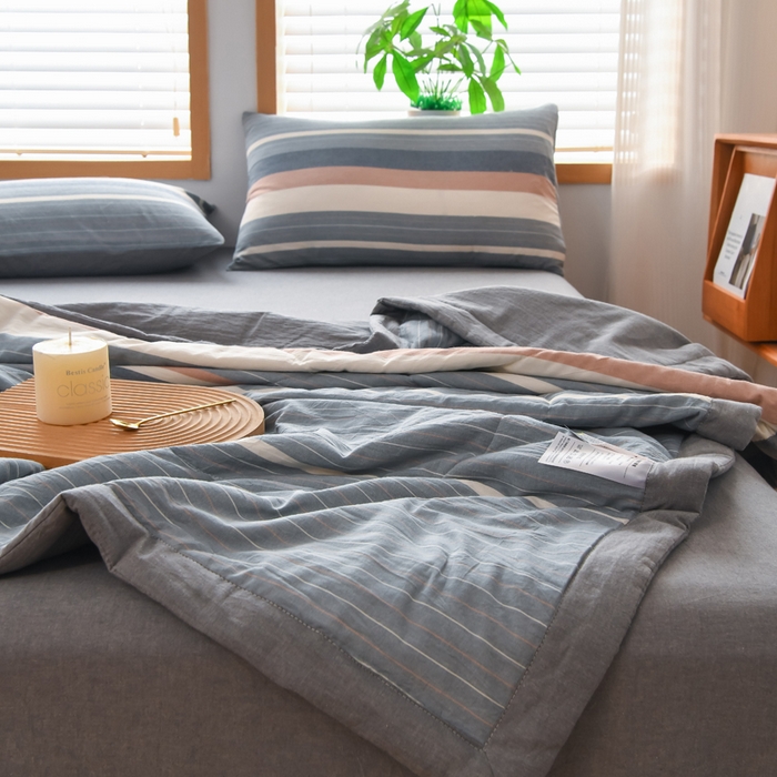 91家纺网 家纺一手货源 找家纺 圣尔雅家纺 2025新款里外全棉色织夏被新疆棉花被纯棉被子空调被夏凉被 绅士灰格