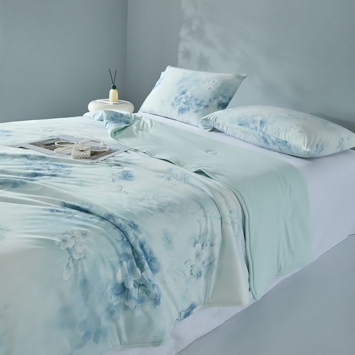 91家纺网 家纺一手货源 找家纺 2025春夏新款100%双面锦纶美式印花夏被凉感空调被 兰亭序