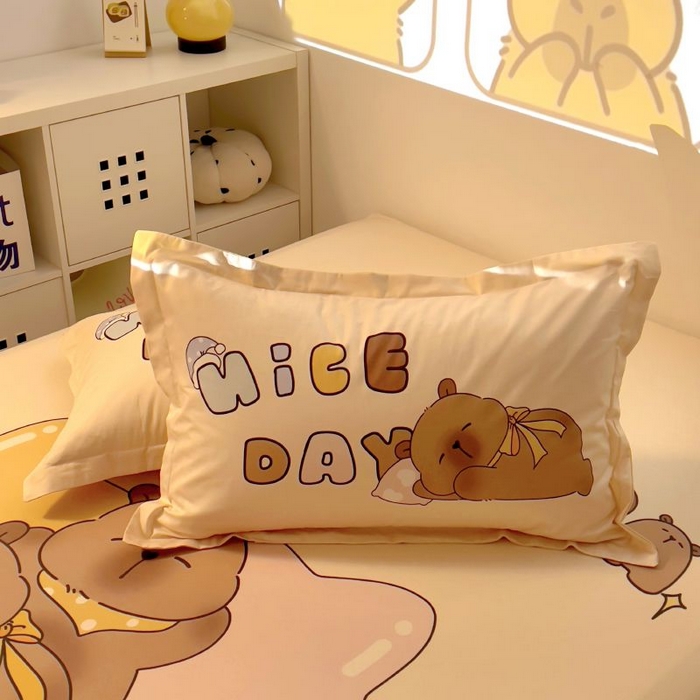 91家纺网 家纺一手货源 找家纺 浩诚2025新款卡皮巴拉原创IP全棉大版单床笠单枕套-有作品登记证书 睡梦巴拉