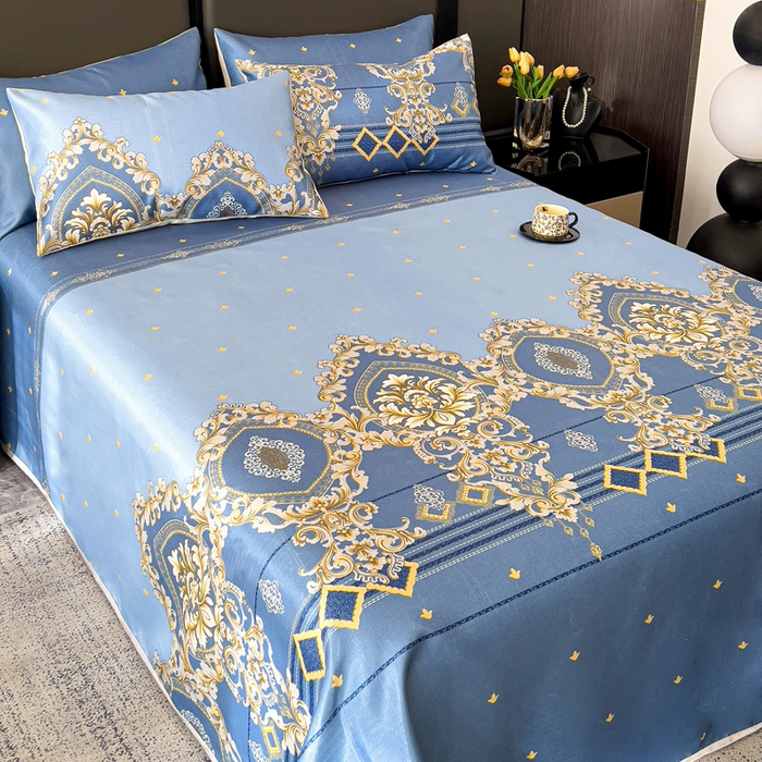 91家纺网 家纺一手货源 找家纺 纽缦家纺 2025新款印花冰丝防滑床单 欧曼情调