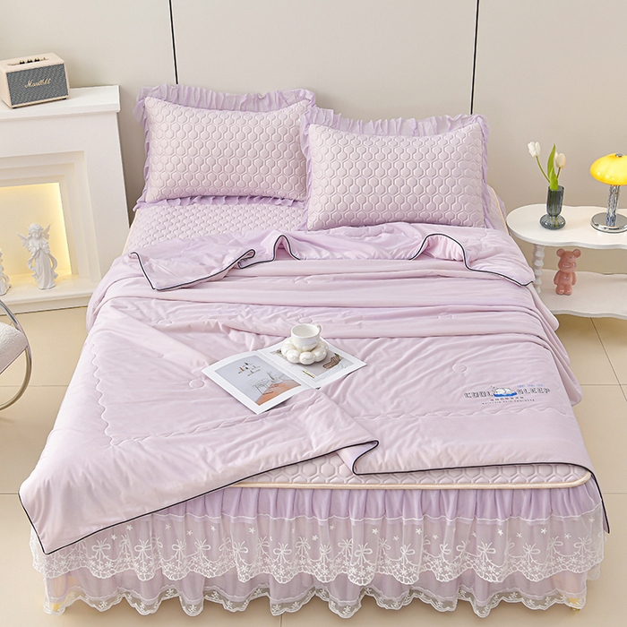 91家纺网 家纺一手货源 找家纺 民新家纺 2025新款凉感丝床裙乳胶凉席系列 唯美-云紫