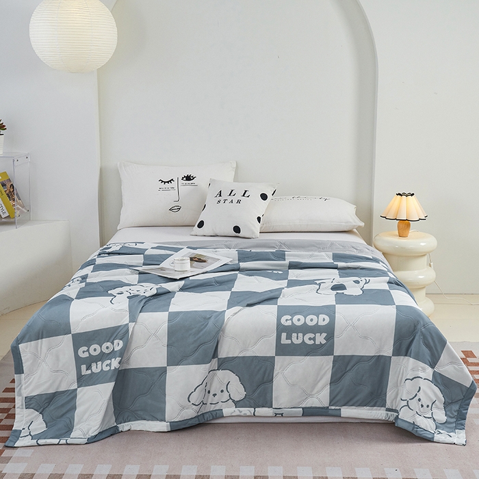 91家纺网 家纺一手货源 找家纺 被多多被业 2025新款凉感丝印花夏被夏凉被空调被 好运小狗