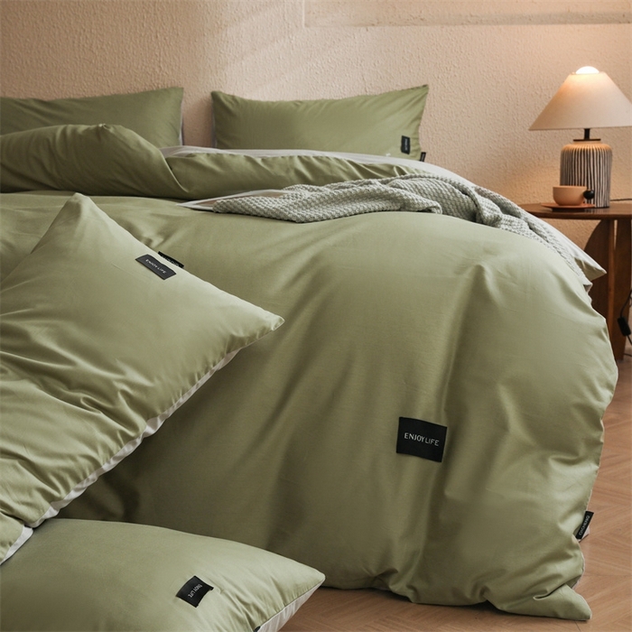 91家纺网 家纺一手货源 找家纺 （总）启程2025新款全棉纯色双拼无印风四件套