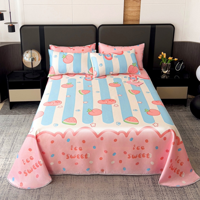 91家纺网 家纺一手货源 找家纺 纽缦家纺 2025新款印花冰丝防滑床单 炎炎夏日