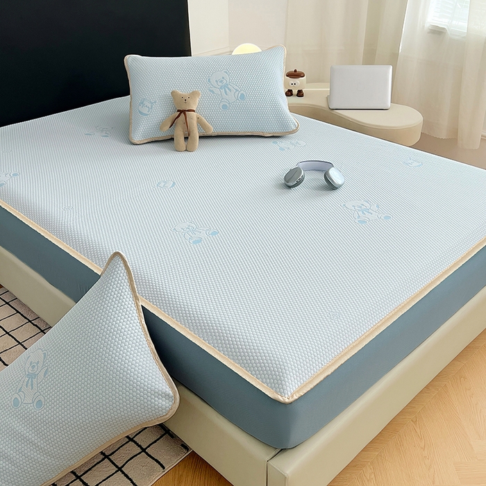 91家纺网 家纺一手货源 找家纺 梦舒羽 2025新款凉豆豆凉席-床笠款 凉豆豆-小熊蓝