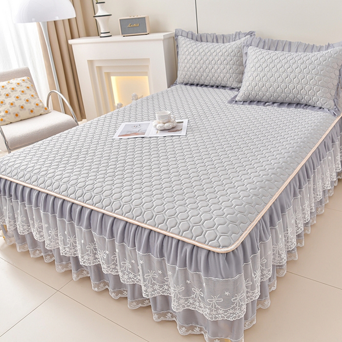 91家纺网 家纺一手货源 找家纺 民新家纺 2025新款凉感丝床裙乳胶凉席系列 唯美-经典灰