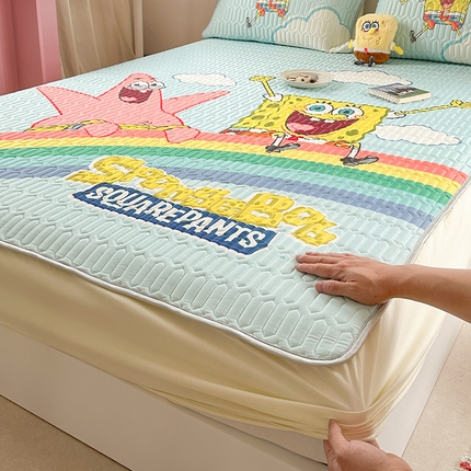 91家纺网 家纺一手货源 找家纺 （总）金爱家 2025新款海绵宝宝乳胶凉席床笠款凉席席子