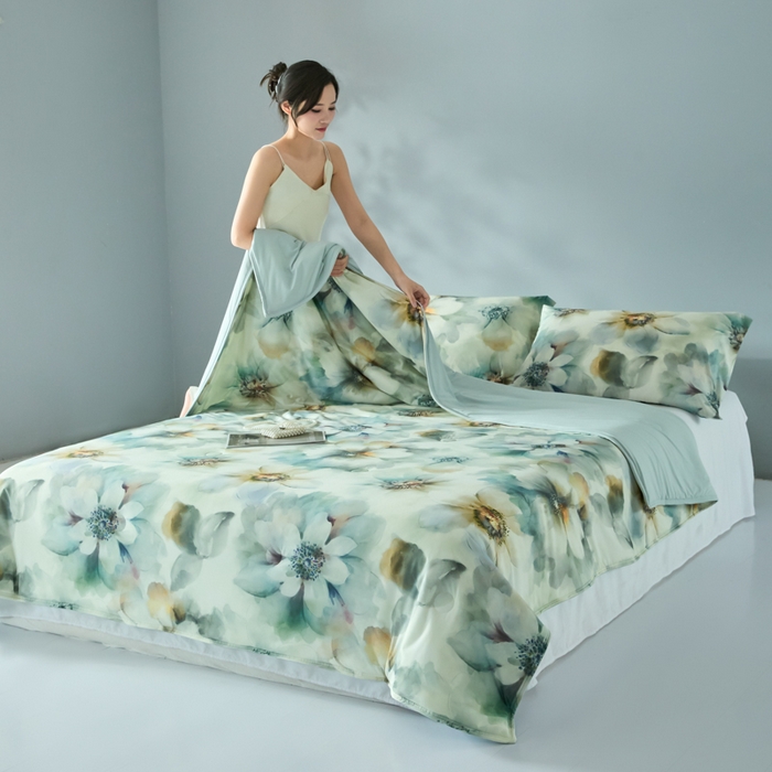 91家纺网 家纺一手货源 找家纺 2025春夏新款100%双面锦纶美式印花夏被凉感空调被 韵染