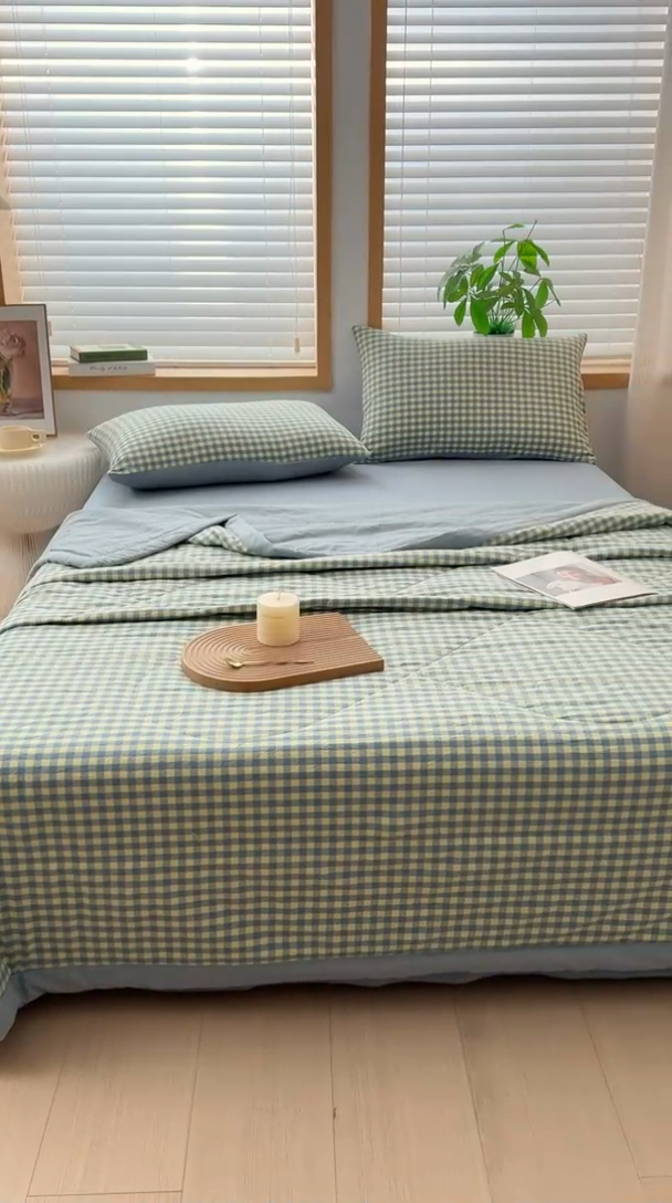 91家纺网 家纺一手货源 找家纺 圣尔雅家纺 2025新款里外全棉色织夏被新疆棉花被纯棉被子空调被夏凉被 黄蓝小格