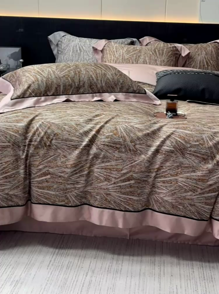 91家纺网 家纺一手货源 找家纺 2025夏季新品A类100支天丝棉夹棉床盖床笠四件套全棉纯棉床单加厚高端重工刺绣长绒棉床上用品    曼莎