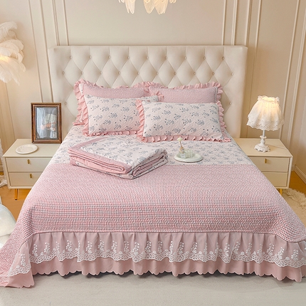 梦柏 2025新款韩版双层纱夹棉绗缝床盖夏被四件套 春意