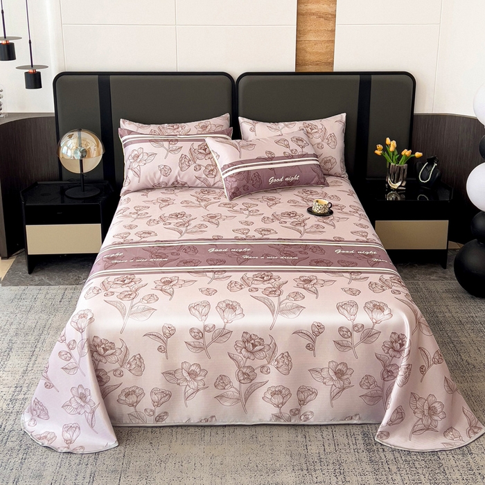 91家纺网 家纺一手货源 找家纺 纽缦家纺 2025新款印花冰丝防滑床单 秋雨暖熙红