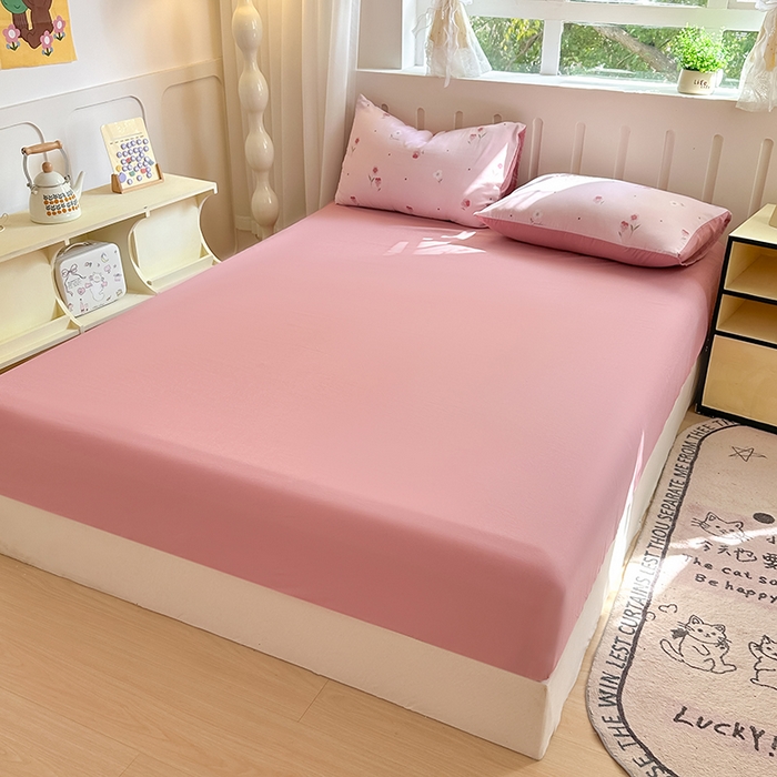 91家纺网 家纺一手货源 找家纺 玖明2025新款A类加厚柔软针织棉双层纱四件套 柔美梦境-粉