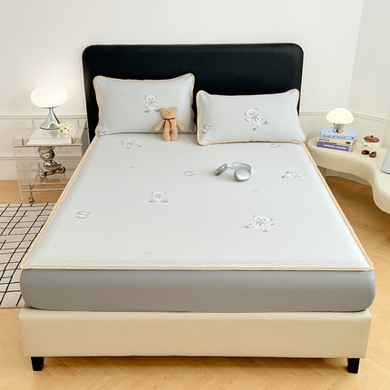 梦舒羽 2025新款凉豆豆凉席-床笠款 凉豆豆-小熊灰