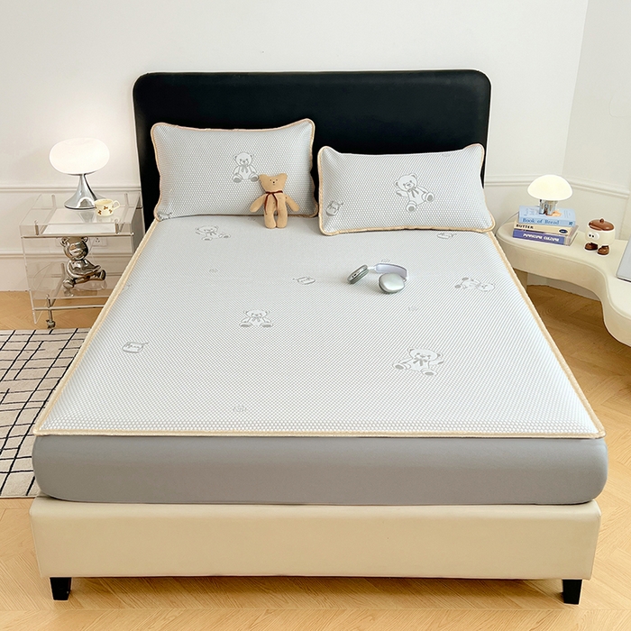 91家纺网 家纺一手货源 找家纺 梦舒羽 2025新款凉豆豆凉席-床笠款 凉豆豆-小熊灰