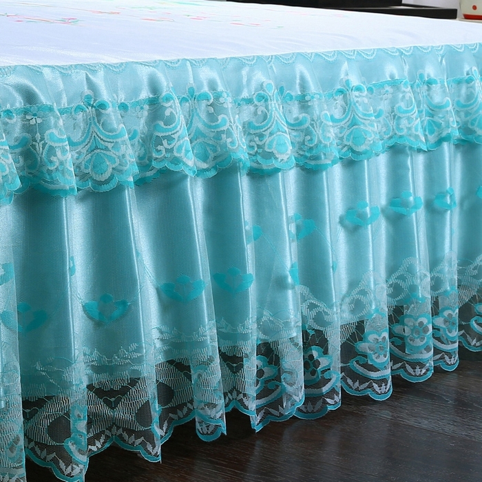 91家纺网 家纺一手货源 找家纺 情恒家纺2025新款床裙款冰丝布艺软凉席三件套 花间意-蓝