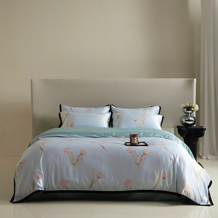 91家纺网 家纺一手货源 找家纺 优悦 2025新款冰丝数码印花四件套 花期-绿