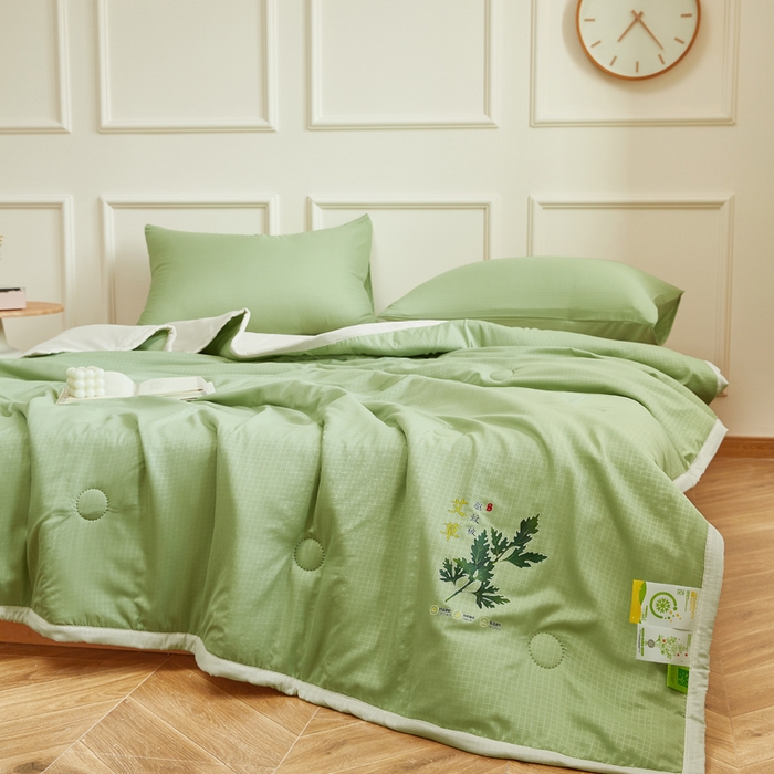 91家纺网 家纺一手货源 找家纺 欧雅搁2025纯色艾草驱蚊夏凉被 果绿色