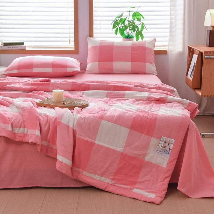 91家纺网 家纺一手货源 找家纺 圣尔雅家纺 2025新款里外全棉色织夏被新疆棉花被纯棉被子空调被夏凉被 粉大格