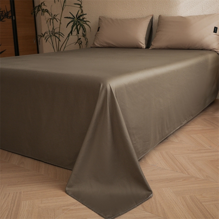 91家纺网 家纺一手货源 找家纺 启程2025新款全棉纯色双拼无印风四件套 杏仁+岩石灰