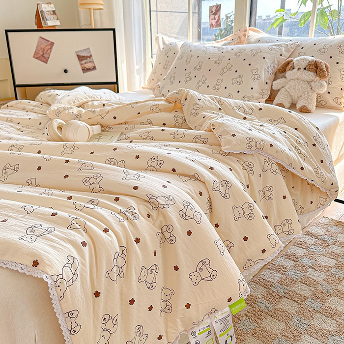 91家纺网 家纺一手货源 找家纺 2025新款双层皱皱纱水洗棉夏被夏凉被空调被可机洗空调被子被芯棉被 小熊院长