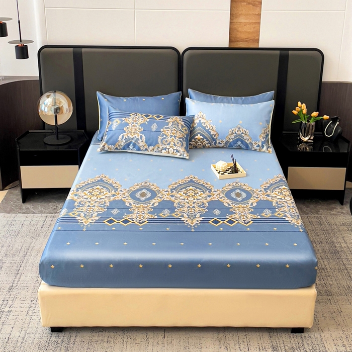 91家纺网 家纺一手货源 找家纺 纽缦家纺 2025新款印花冰丝床笠 欧曼情调