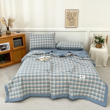 鸣升家纺 2025新款100%里外全棉棉花夏被无印风全棉色织水洗棉夏凉被空调被夏被春秋被单人可机洗 南国兰