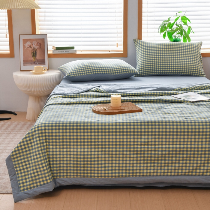 91家纺网 家纺一手货源 找家纺 圣尔雅家纺 2025新款里外全棉色织夏被新疆棉花被纯棉被子空调被夏凉被 黄蓝小格