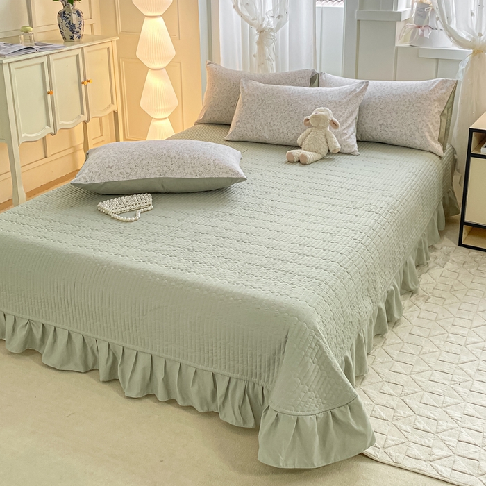 91家纺网 家纺一手货源 找家纺 一比一家纺 2025新款针织双层纱夏被床盖四件套单夏被单床盖单品 花与兔