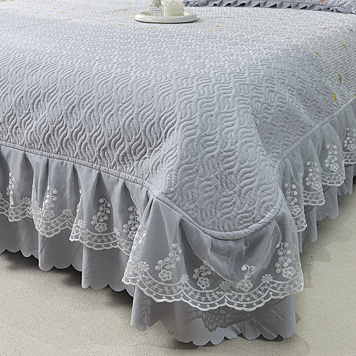 91家纺网 家纺一手货源 找家纺 梦柏 2025新款韩版双层纱夹棉绗缝床盖夏被四件套 南瓜派对