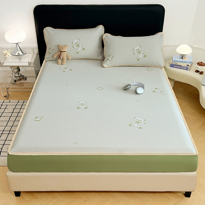 91家纺网 家纺一手货源 找家纺 梦舒羽 2025新款凉豆豆凉席-床笠款 凉豆豆-小熊绿